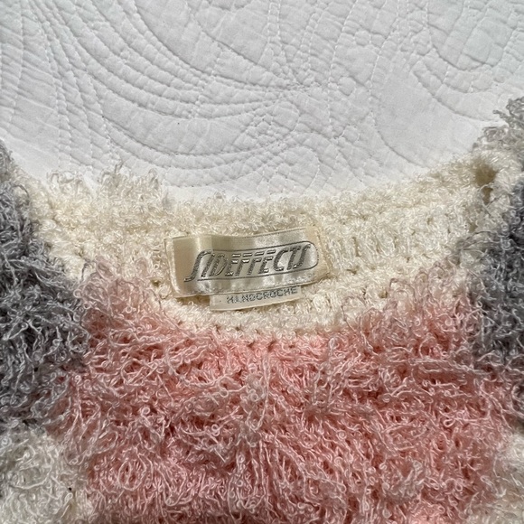 Vintage Women's 80s Shaggy Pastel Hand Crochet Pullover Knit Sweater - Picture 3 of 6